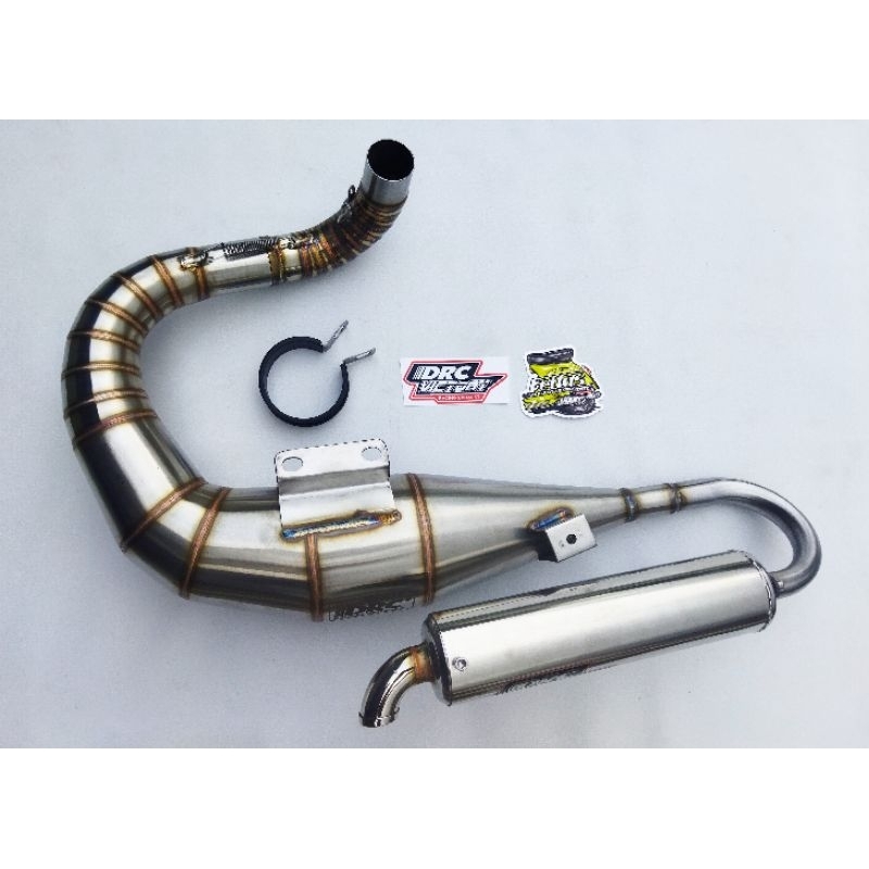 Knalpot vespa buang kiri model cobra full stainless DRC Victory