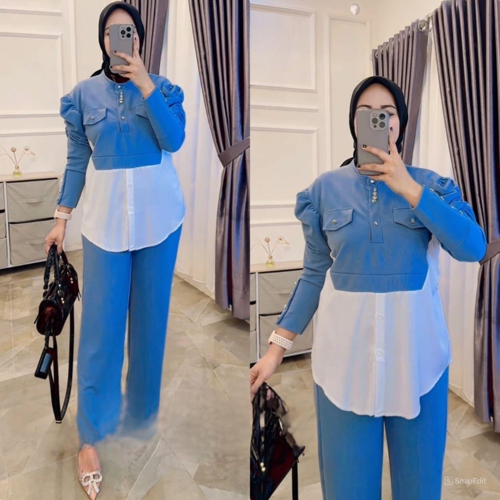 Baju Setelan Wanita Kekinian Danisha Set BO Size M L XL XXL XXXL LD 100-130 CM Bahan Knit Mix Twill 