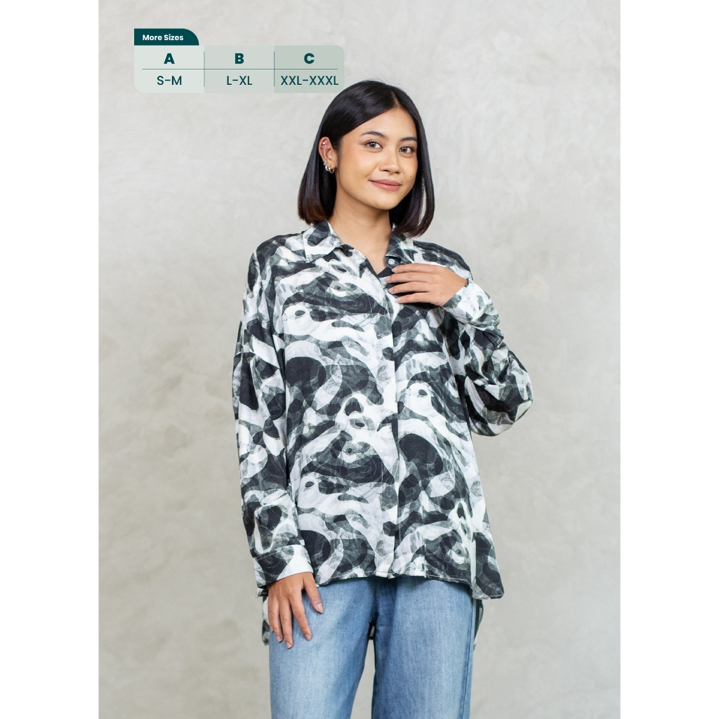 Ixora Mabi Oversized Shirt - Kemeja Wanita Oversize Lengan Panjang Motif Abstrak