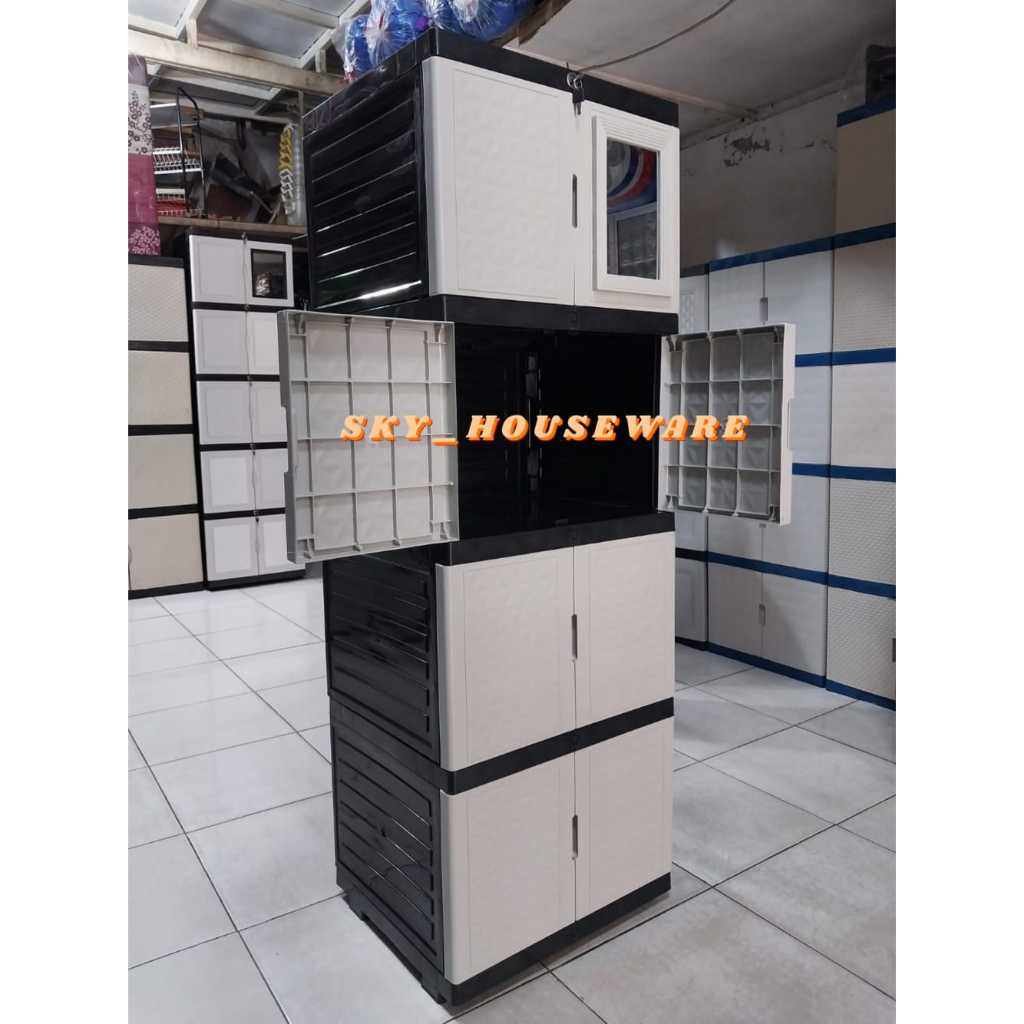 lemari plastik lemari pakian plastik susun KACA ada KUNCI susun 5