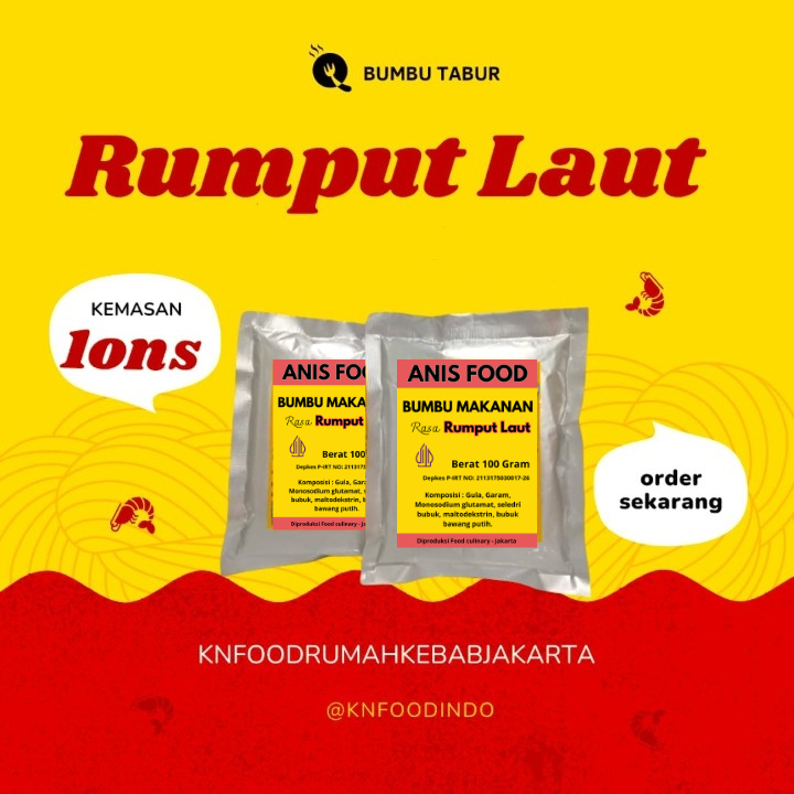 

ANIS FOOD RASA RUMPUT LAUT KEMASAN 100 GRAM BUMBU TABUR