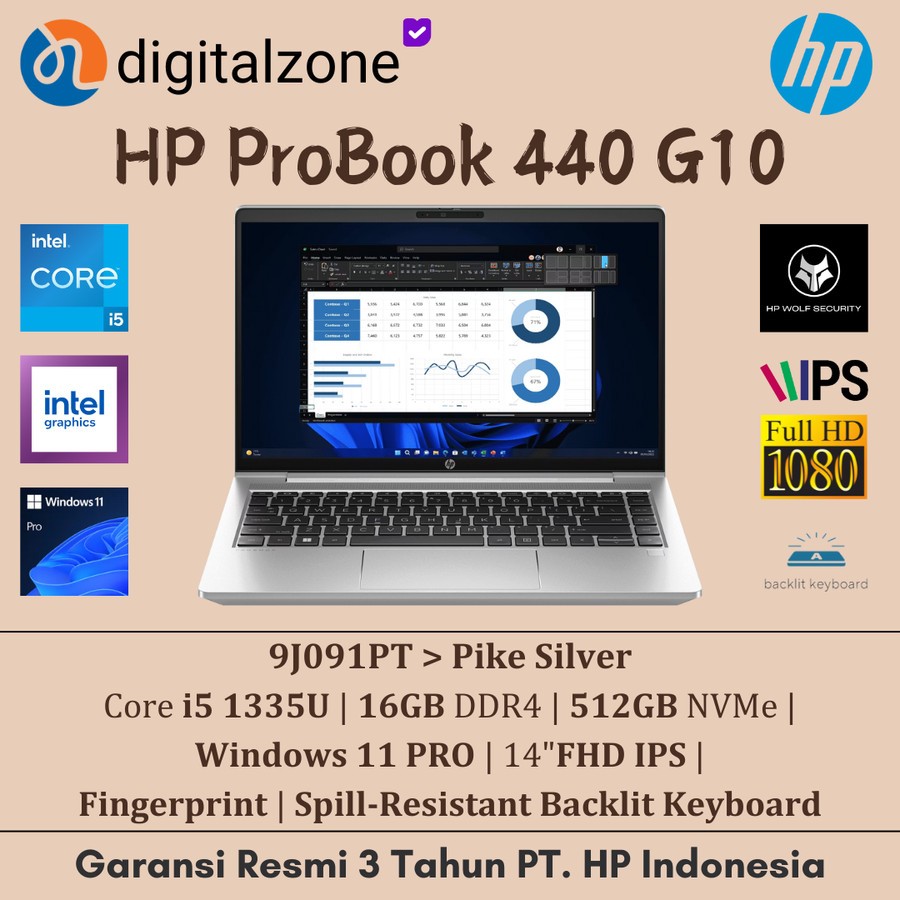 HP ProBook 440 G10 i5 1335U 16GB 512GB NVMe W11 PRO 14"FHD IPS - 9J091PT - 16/512GB NVMe