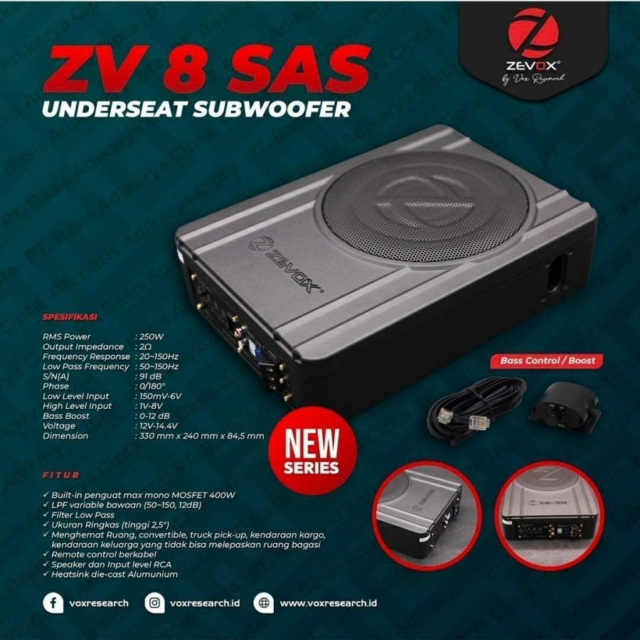 Subwoofer Kolong 8 Inch Zevox ZV 8 ASP Sub Aktif Kolong Zevox Original
