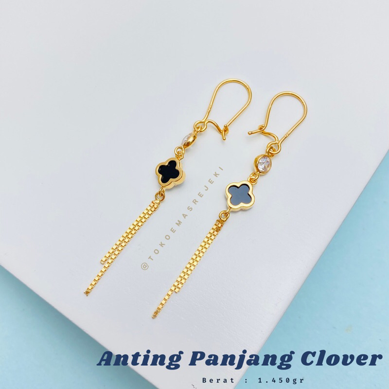 Anting Panjang Italy Clover Hitam Murah Simple Elegan 8k