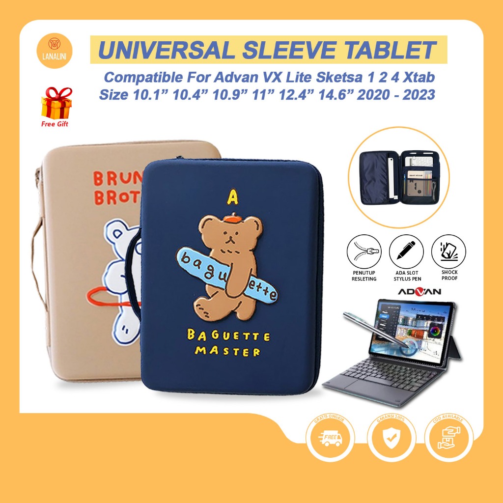 Advan Tab Sketsa 3 2 10 Inch VX Xtab X10 X8 Lite Neo Tab Belajar Android 10.4" 11" 2023 Sleeve Table
