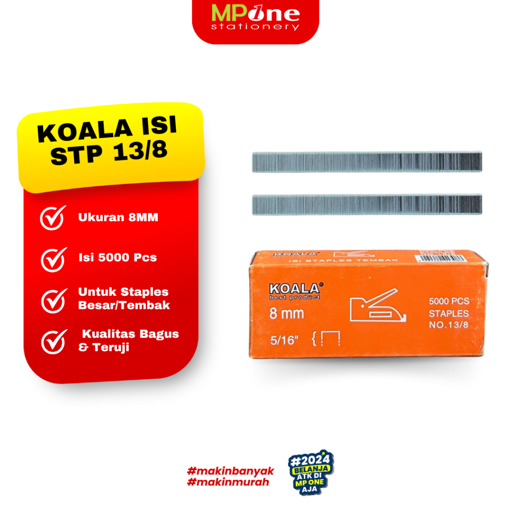 

(1 KOTAK) Koala Isi Staples 13/8 for Gun Tacker / Refil Staples Tembak Isi 5000pcs Koala 13/8 / Anak Hekter