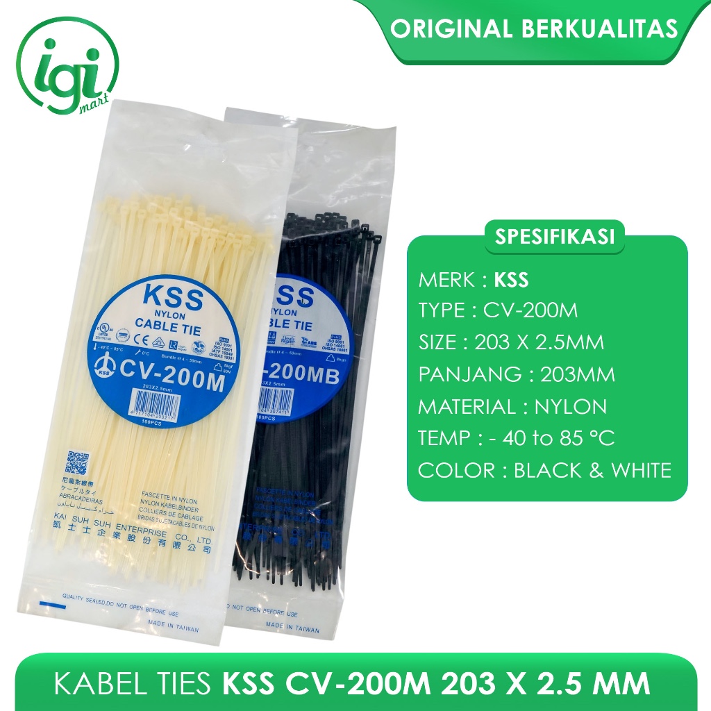 KSS CABEL TIE CV200M 203 x 2.5 NYLON KABEL TIES KSS CV200 M 203X2.5MM PENGIKAT KABEL TIS 20CM