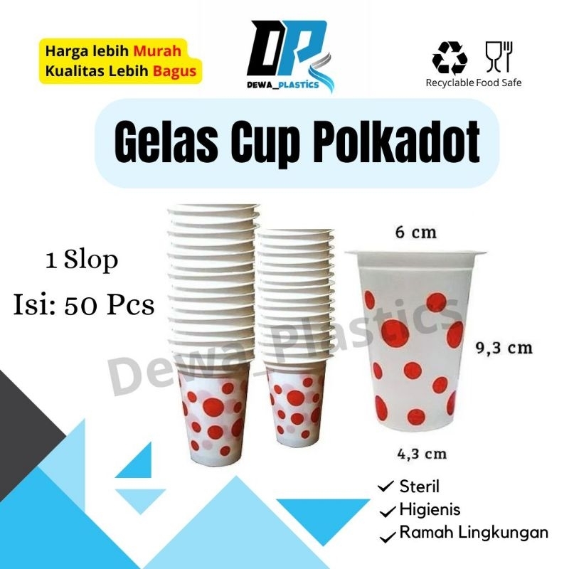 Gelas Cup Plastik Polkadot / Gelas Plastik Polkadot / Gelas polkadot / Gelas Minum Plastik Isi 50 pc