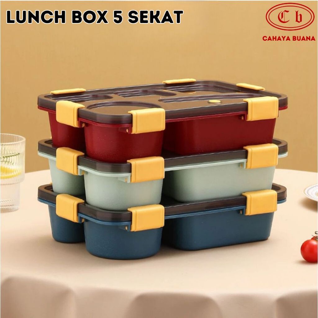 Sinda Lunch Box Kotak Makan 5 Sekat Microwave Safe Anti Tumpah Anti Bocor