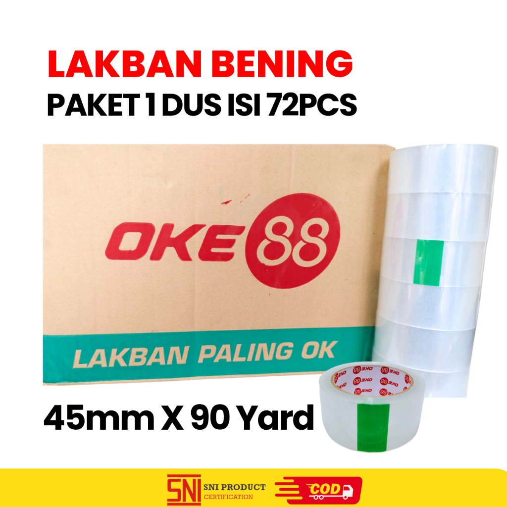 

PAKET 1DUS 72pcs Lakban OPP Bening 45mm x 90 Yard Tape Solasi Selotip Ekonomis