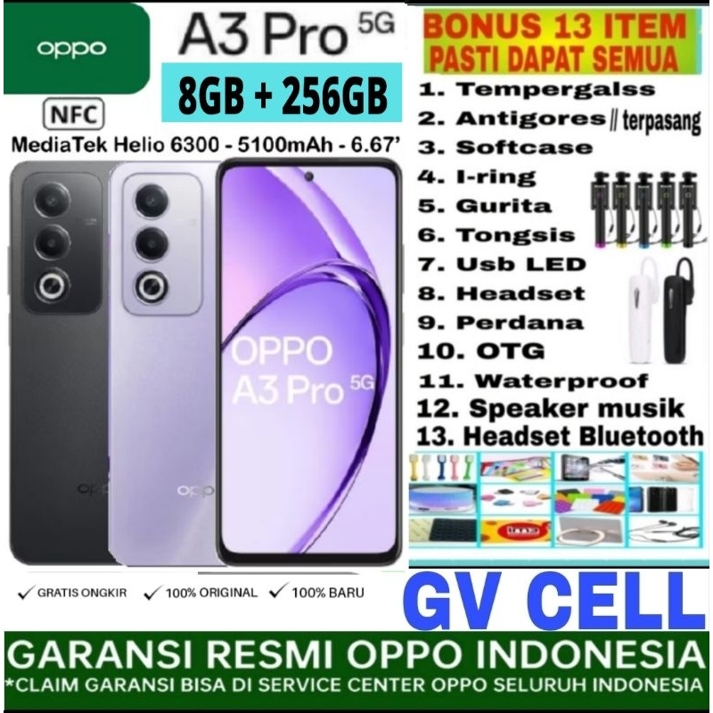 HP OPPO A3 PRO 5G RAM 8GB ROM 256 GB GARANSI RESMI INDONESIA