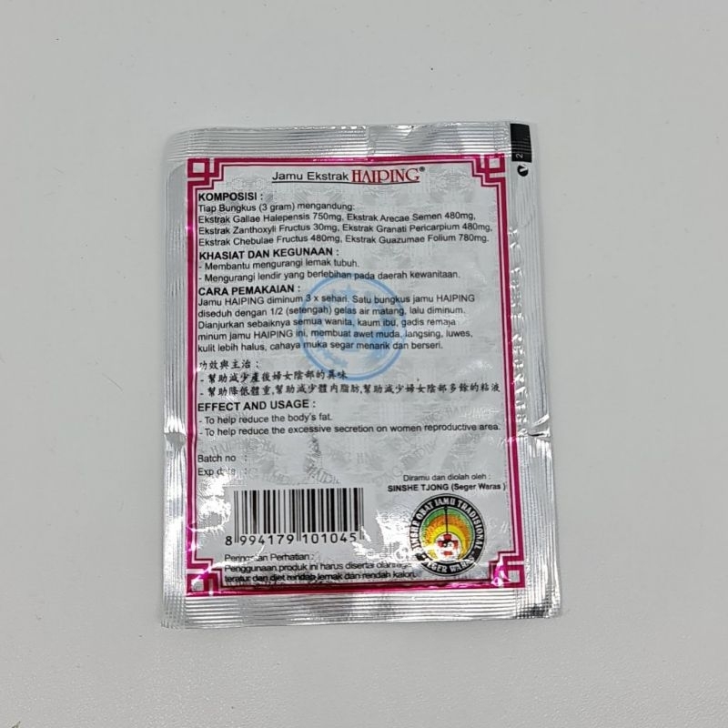 jamu haiping pelangsing serbuk harga 1 bungkus