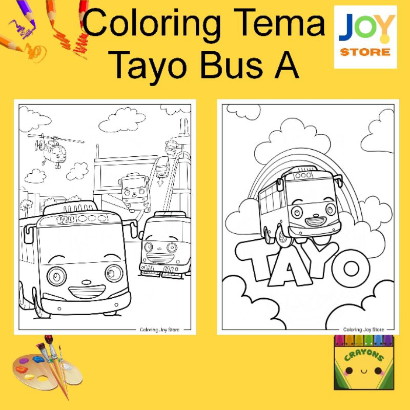 

Kertas Gambar Mewarnai ukuran A4 dan A5 150 gsm - Coloring Paper Tema Tayo Bus A Toko Joy Store