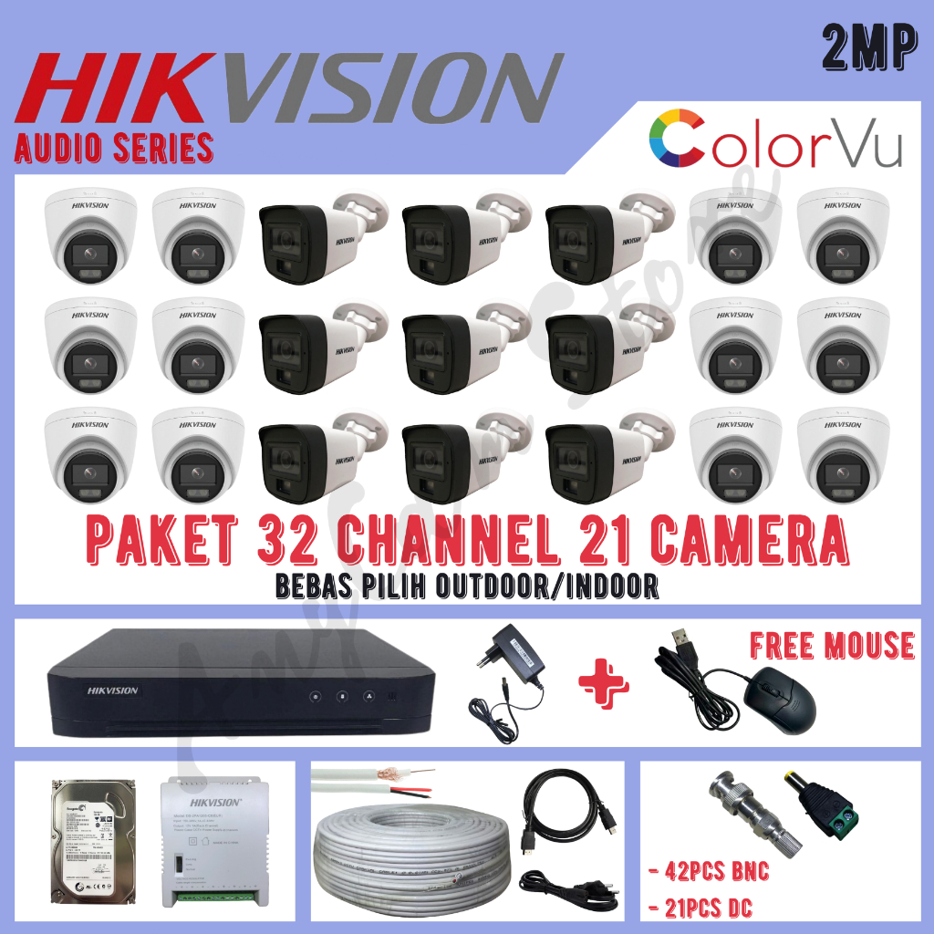 Paket CCTV Hikvision ColorVu 2MP 32 Channel 21 Kamera ColorVu Turbo HD 1080P Audio Series