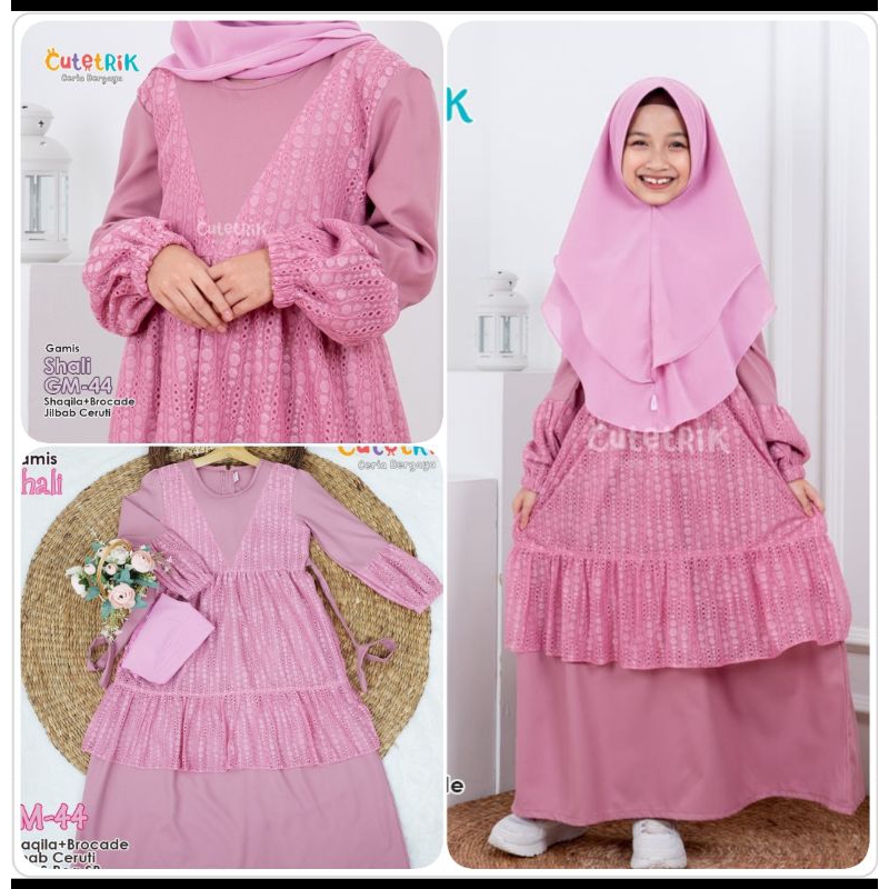 Gamis anak S(2-3t) M(3-4t) 8(6-8t) SET jilbab setelan baby Shali CUTETRIK brokat