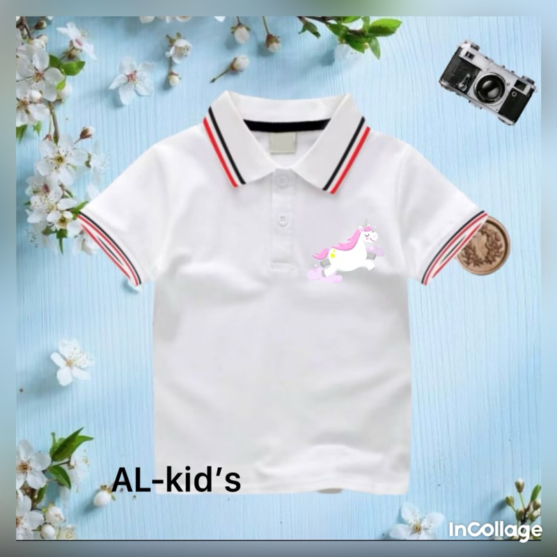 MALL ORI Wangki Polo Anak Anak Perempuan Kaos Polo Anak gambar UNIKORN bahan tebal Kaos Kerah Wangki