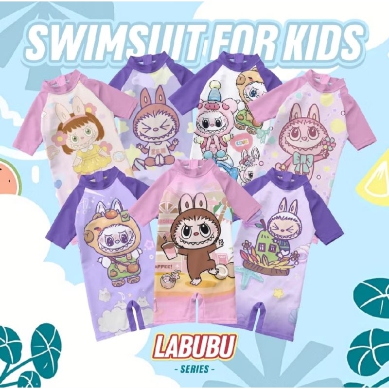 Baju Renang Anak Pendek Cewek Labubu & Kuromi Series
