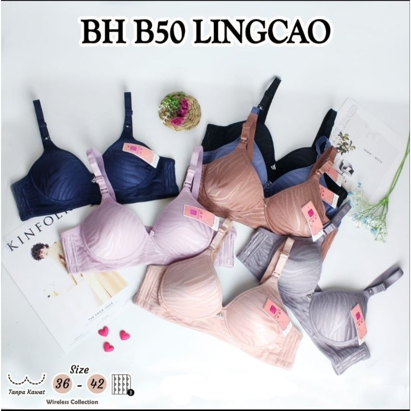 Bra | BH LINGCAO B50 | BH LING CAO B50 ASLI KAIT 3 CUP B BESAR TANPA KAWAT IMPORT 36-42 BUSA LEMBUT