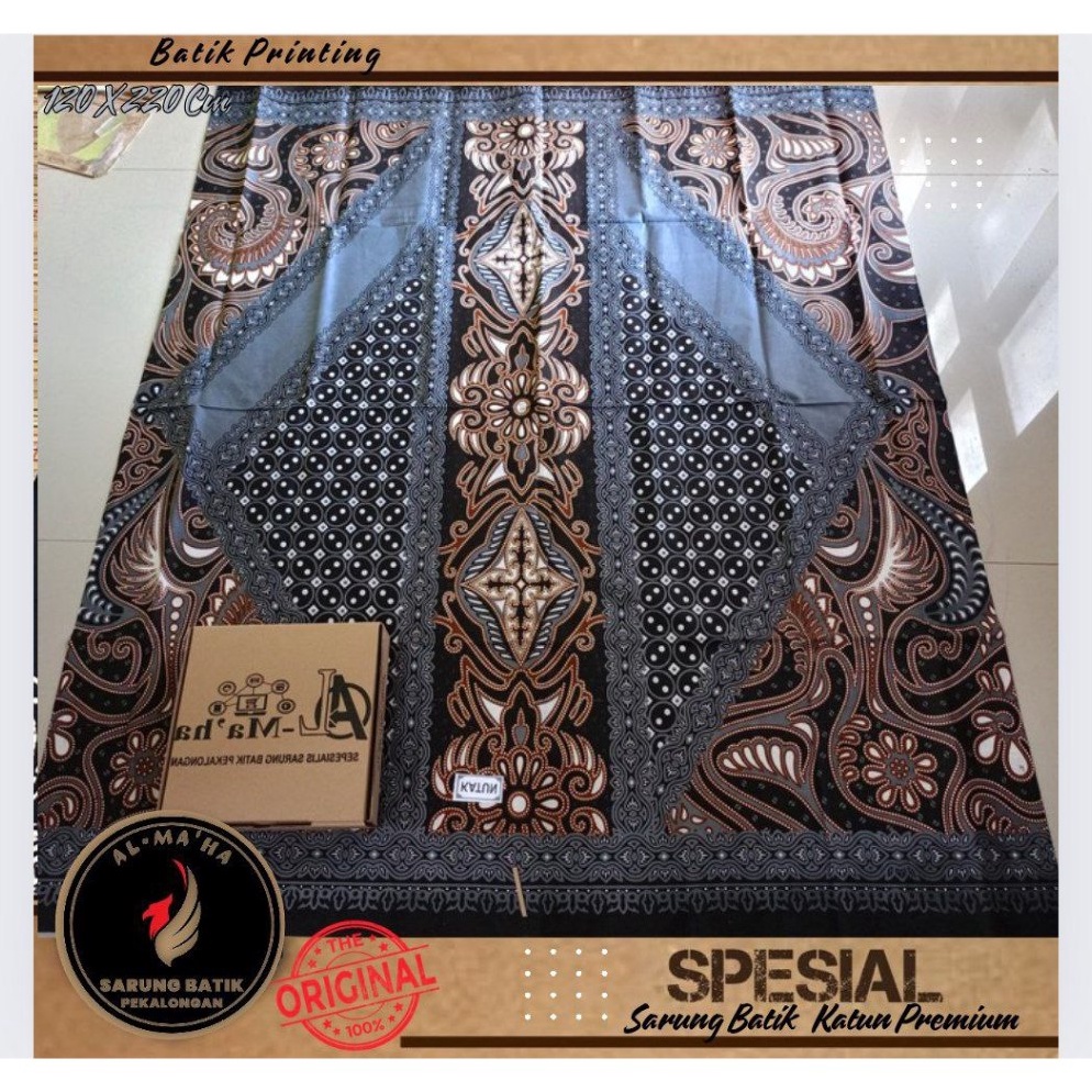 KODE G75E Sarung Batik Premium Pekalongan Pria Dewasa Motif terbaru kain Katun Abu Abu Hitam