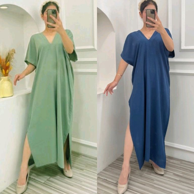 KODE U35Q Long Dress Nagita Belahan Bahan Crinkle Airflow Premium  Long Square Nagita Crincle Air Fl