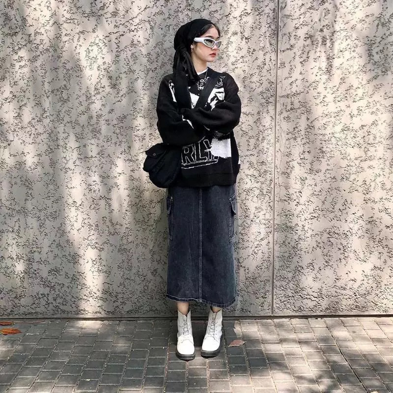 Rok Jeans Cargo Wanita Karet//Rok Span Cargo Jeans Wanita Panjang Remaja