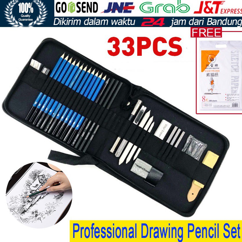 

ART Q4N7 33PCSSet Sketch Pensil Pensil Pisau Penghapus Dan Pensil Gambar Untuk Keperluan Sekolah Pencil Set