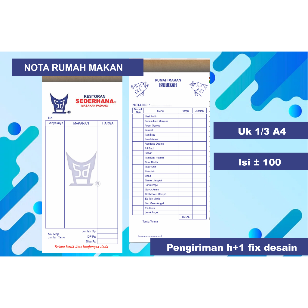 

Nota Rumah Makan Sederhana - Nota Rumah Makan 1 ply