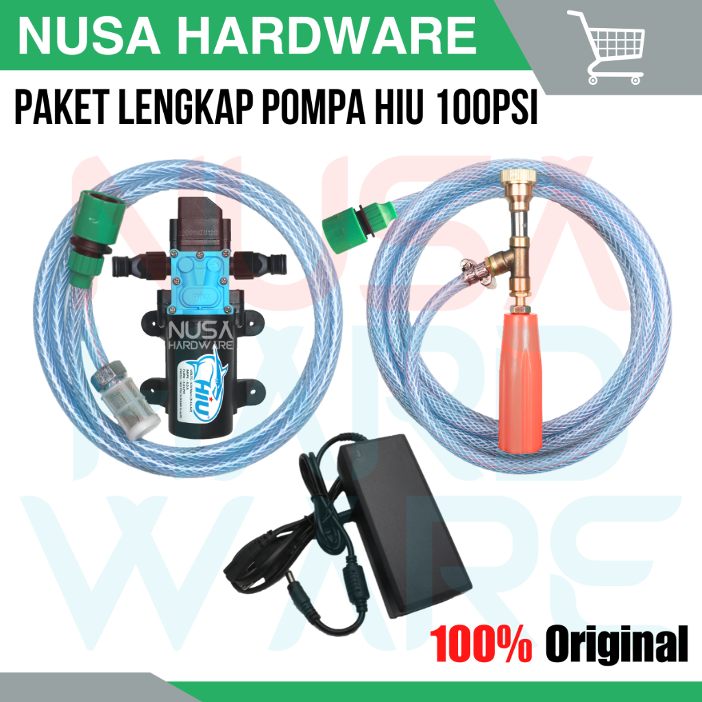 PAKET HIU 100 PSI ORIGINAL MESIN POMPA ALAT STEAM MOTOR CUCI MOBIL SEMPROT AC JET CLEANER MINI + ADA