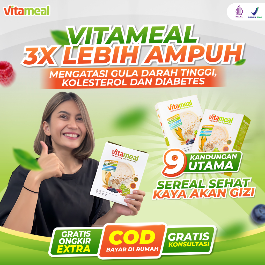 

VITAMEAL - Sereal Sehat Multigrain Ampuh Cegah Diabetes Menurunkan Gula Darah Mengatasi Kencing Manis Diabetes Melitus Cereal Pengganti Sarapan Diet Sehat Meal Replacement Detoks Melancarkan Pencernaan Asam Lambung Original 200gr