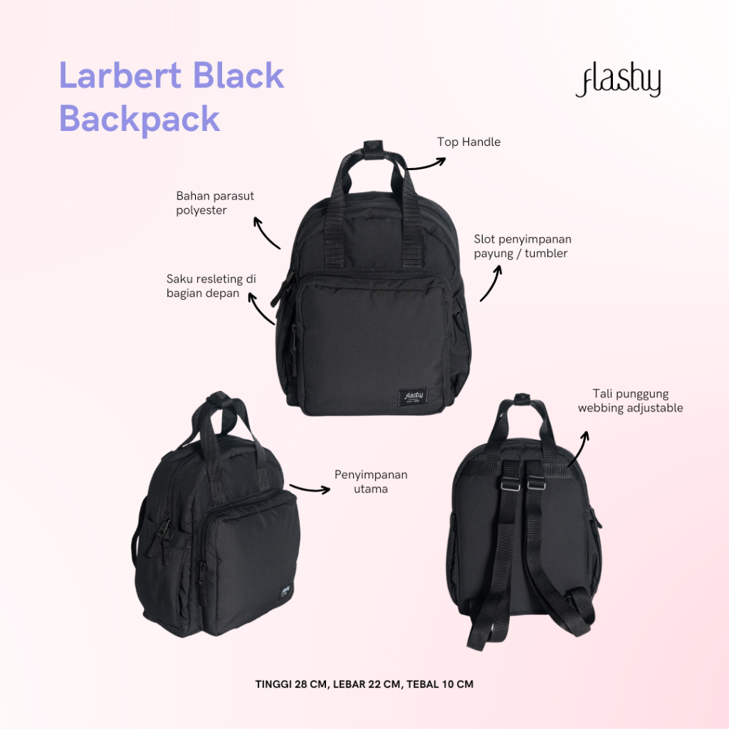 Flashy Tas Ransel Mini Wanita - Larbert Seven Hitam