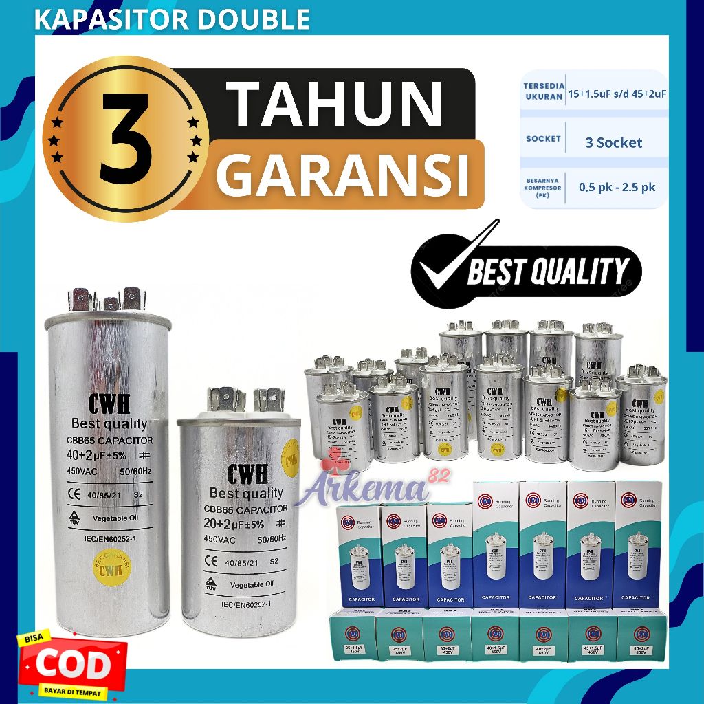 [GARANSI 3 TAHUN] KAPASITOR AC LG | RUNNING CAPASITOR AC PANASONIC | CAPACITOR DOUBLE CWH ALUMUNIUM 
