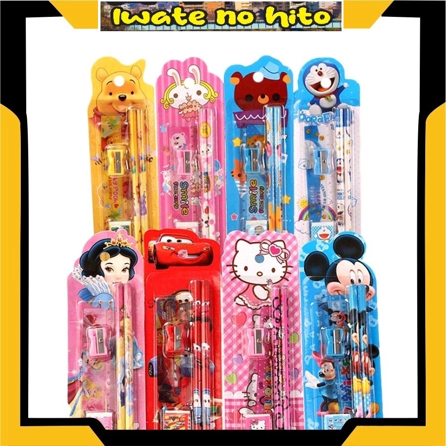 

(IWATE i 2H) SET ALAT TULIS 5IN1 sekolah 5 in 1 karakter lucu / mini stationery iwate no hito iwatenohito