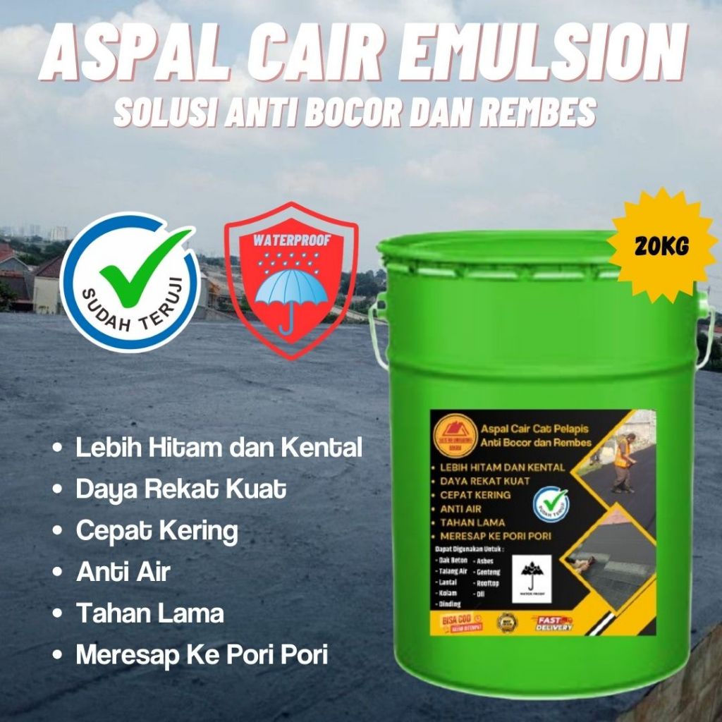 Aspal Cair Penambal Dinding Dak Anti Bocor Rembes Waterproof Serbaguna 20kg No Drop Asphalt Emulsion