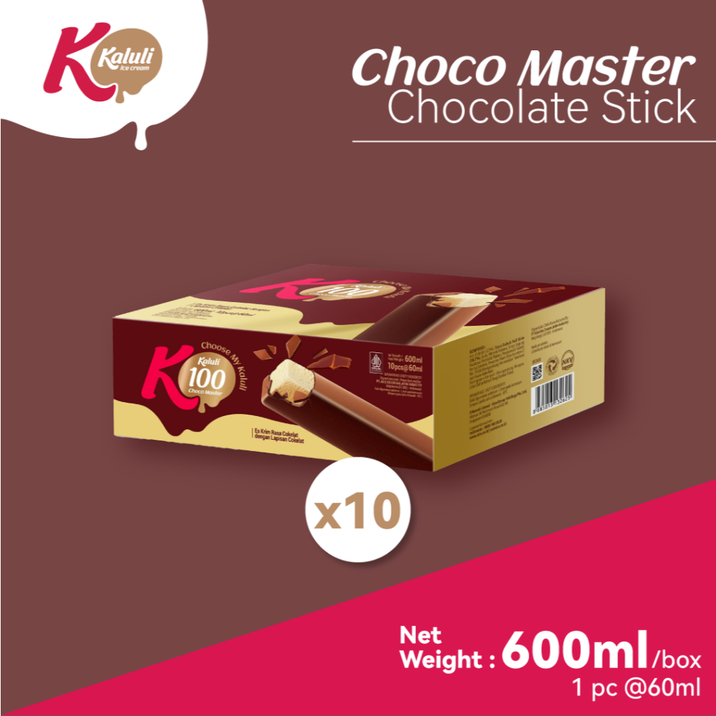 

Kaluli Ice Cream Chocomaster Chocolate Stick (1 Kotak = 10 pcs) - Low Fat Low Calorie Ice Cream / Es Krim Kaluli