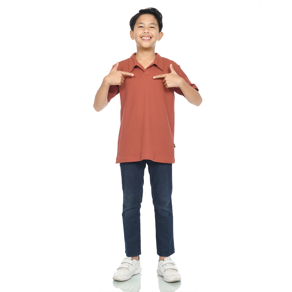kaos polo waffle anak usia 9-16 tahun mocca