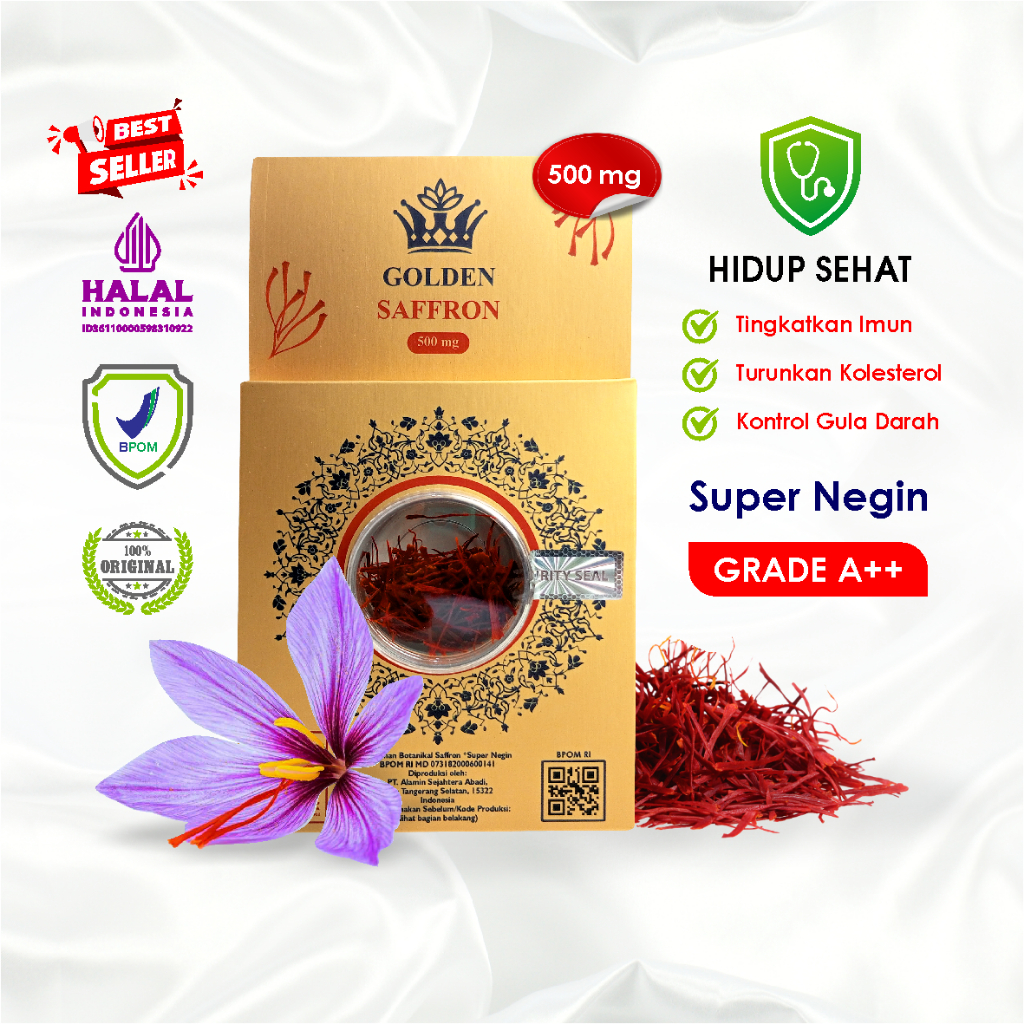 

Golden Saffron Safron Super Negin (Grade A++) 0,5 Gram 100% Original BPOM & HALAL Verified!