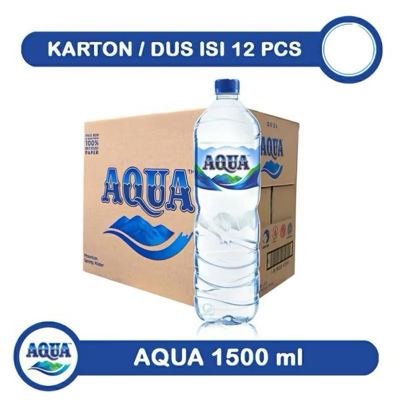 

TOKOHEJO Air Mineral AQUA Botol 1500 ml / Aqua Jumbo 1500 ml Air Mineral 1 Dus isi 12 Botol