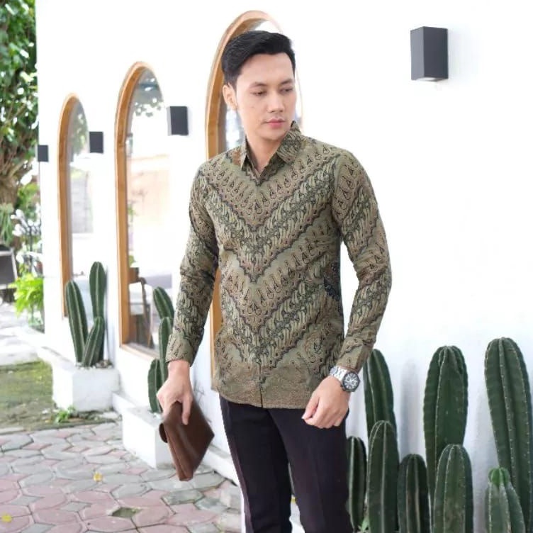 KODE X75Z KEMEJA BATIK SLIMFIT LENGAN PANJANG SAGE GREEN