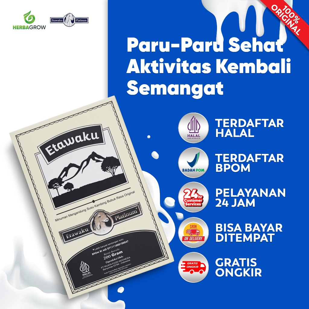 

Etawaku Platinum Original Atasi Masalah Pernafasan Jaga Kesehatan Tulang Sendi Halal BPOM