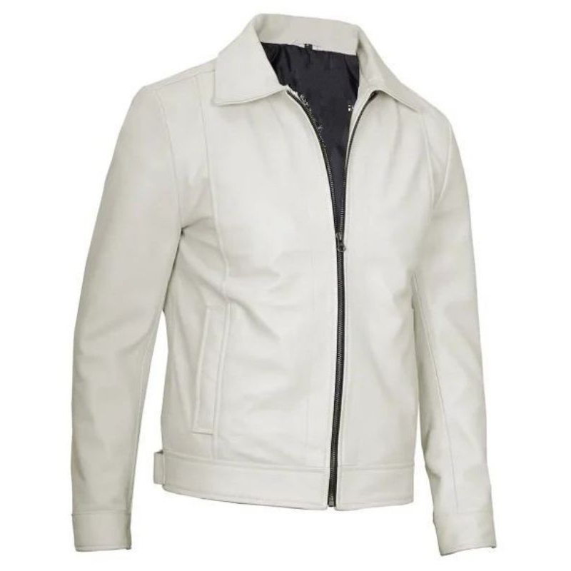 Jaket kulit pria original 100% asli domba warna putih tulang