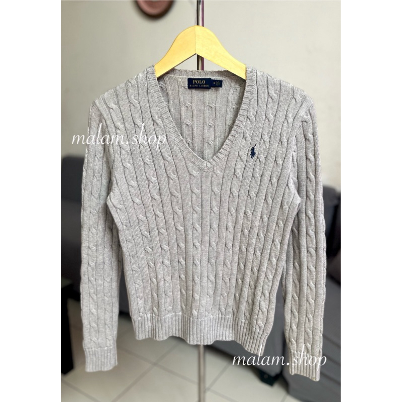 Polo Ralph Lauren Cable Knit V-Neck Sweater - Grey