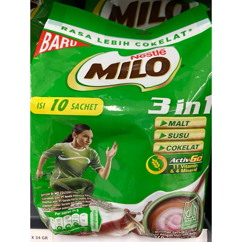 

MILO 3in1 minuman serbuk coklat 10x34g