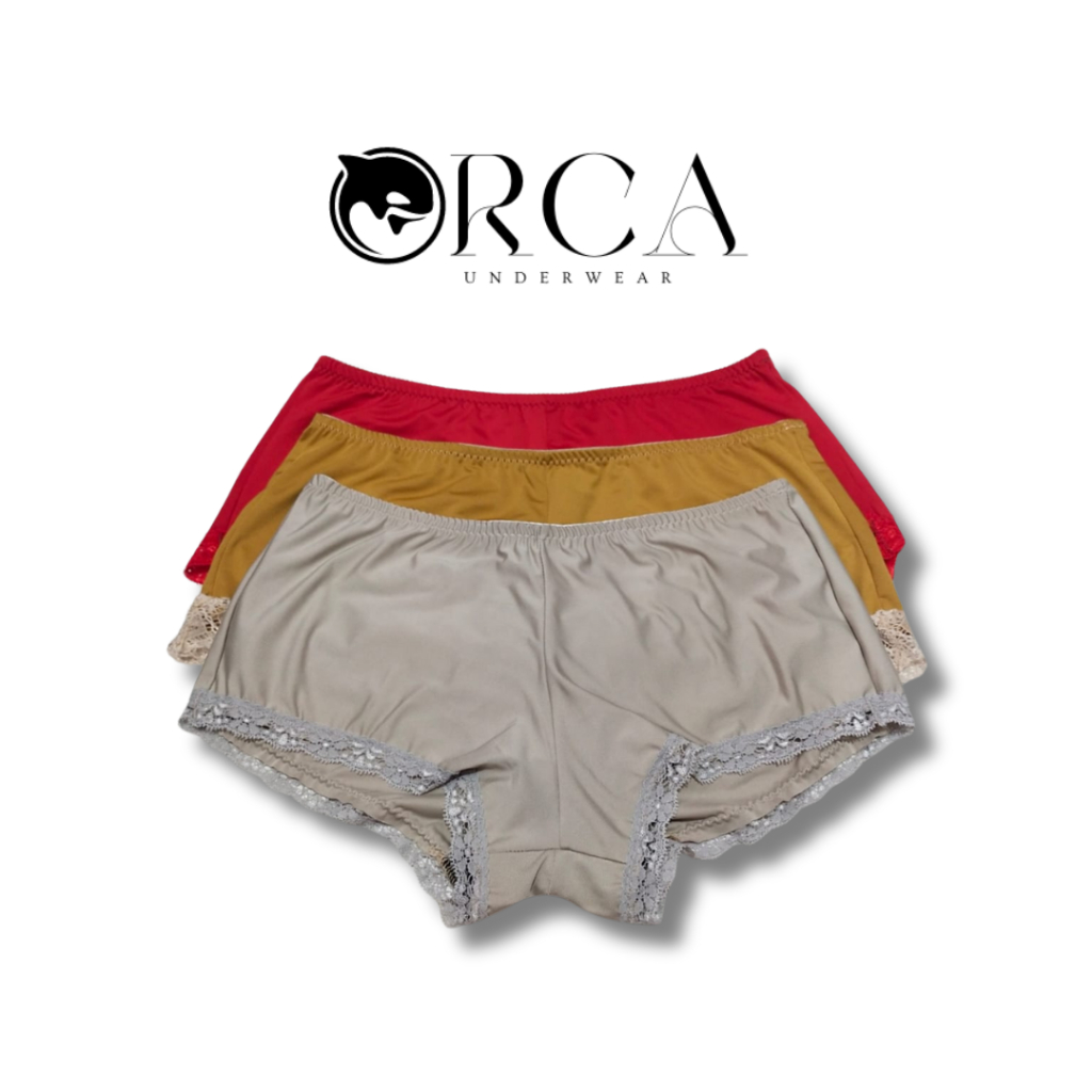 Orca Celana Dalam Wanita Mid Waist dengan Renda Paha Model Boyshort (3-6pcs)