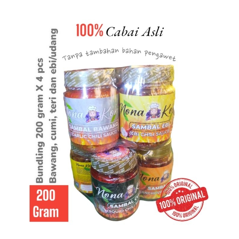 

PAKET 4 SAMBAL || SAMBAL BAWANG, TERI, CUMI DAN EBI/UDANG || 200 GRAM