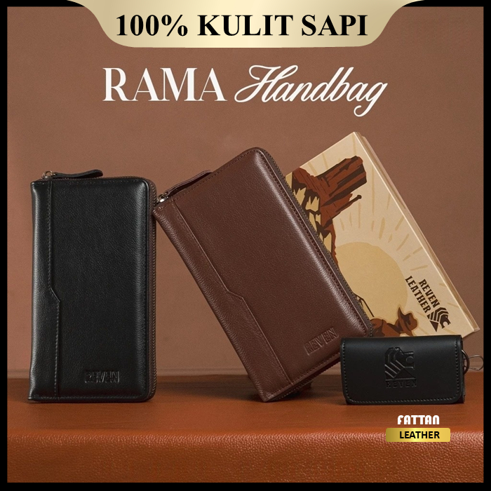 Pouch Handbag Tas Tangan Clutch Pria Branded 100% Kulit Sapi Asli Original Branded Reven Rama Leathe