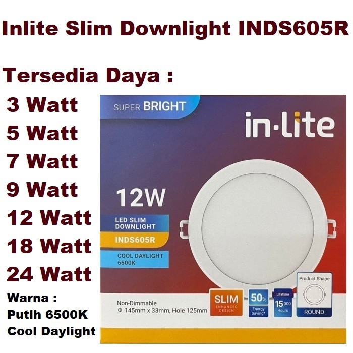 Inlite Lampu Downlight LED 3w 5w 7w 9w 12w 18w 24w In-Lite INDS605R Lampu Downlight Panel Bulat Inbo