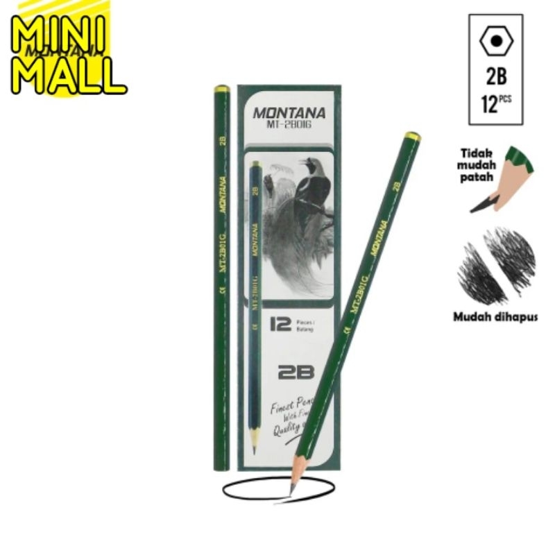 

12pcs Pencil Pensil Montana Hijau MT2b01-G 2B A126