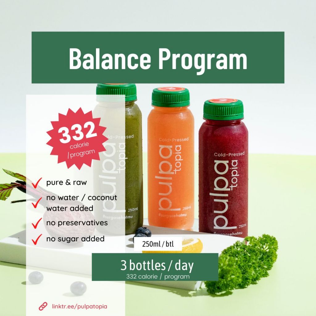 PAKET DETOX Cold Pressed Juice Balance Cleanse - Juice Cleanse - Jus Sehat - Diet Detox PULPATOPIA