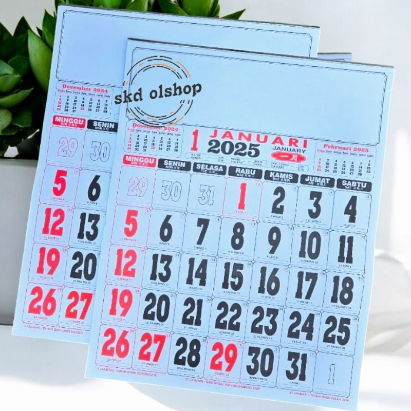 

kalender kerja tahun 2025 BI ukuran jumbo 50x64 cm 12 lembar x 1 bulanan (terima castume cetak merek)