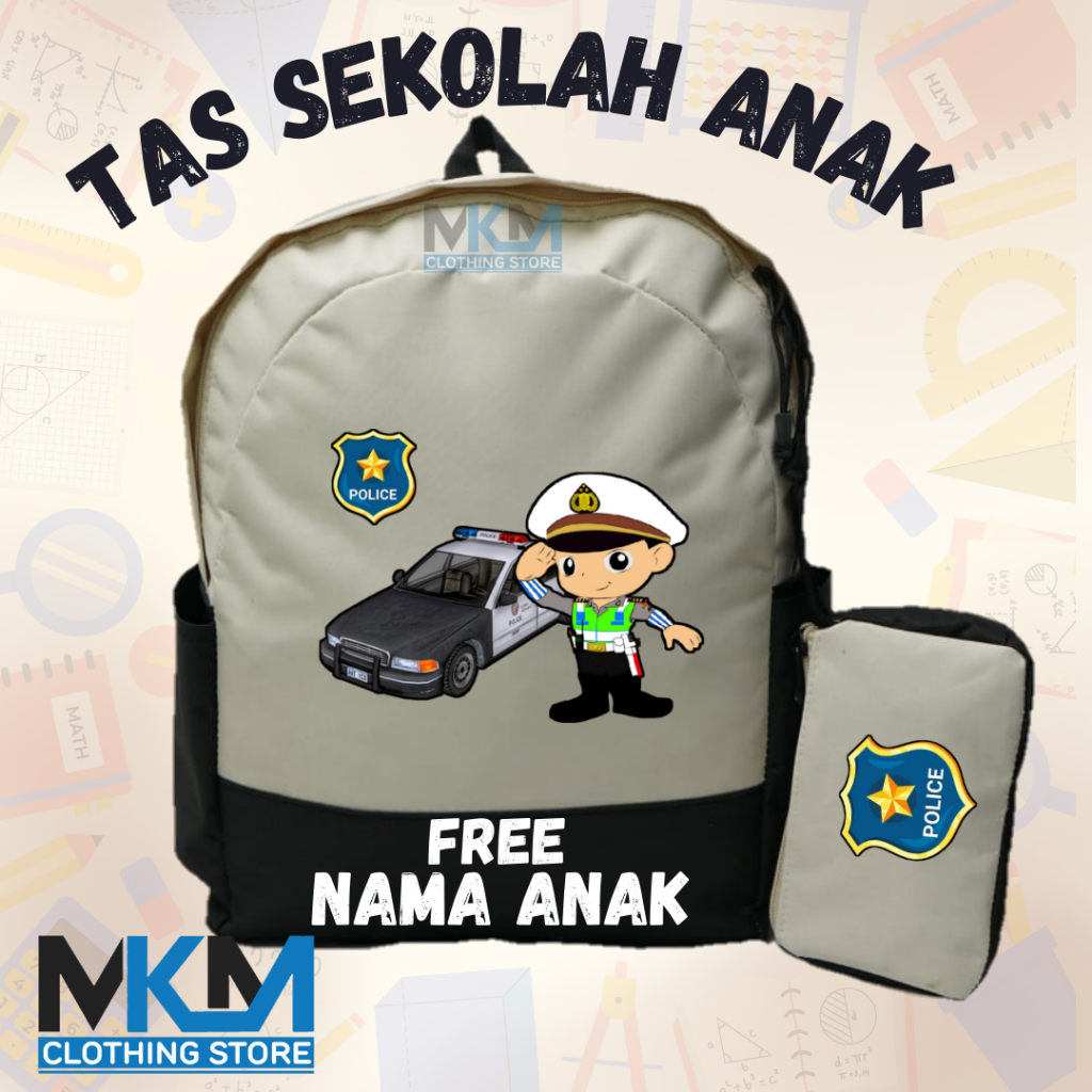 Tas Anak Polisi I Tas Anak Sekolah dan Tempat Pensil Custom Polisi I Tas Ransel Backpack Unisex {FRE